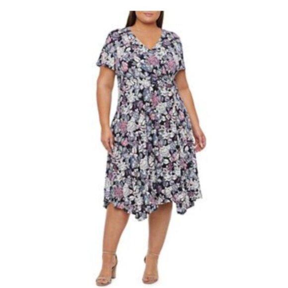 Perceptions New York  Womens Floral Dress size 3x plus Short Sleeve knit - Picture 7 of 7